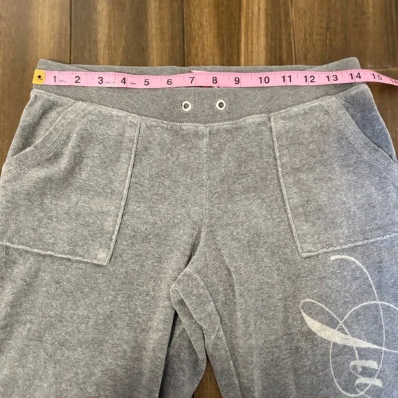 Y2K Vtg Low Rise Juicy Couture Gray Flared Track Pants w/ pockets Loungwear swan - Picture 2 of 11